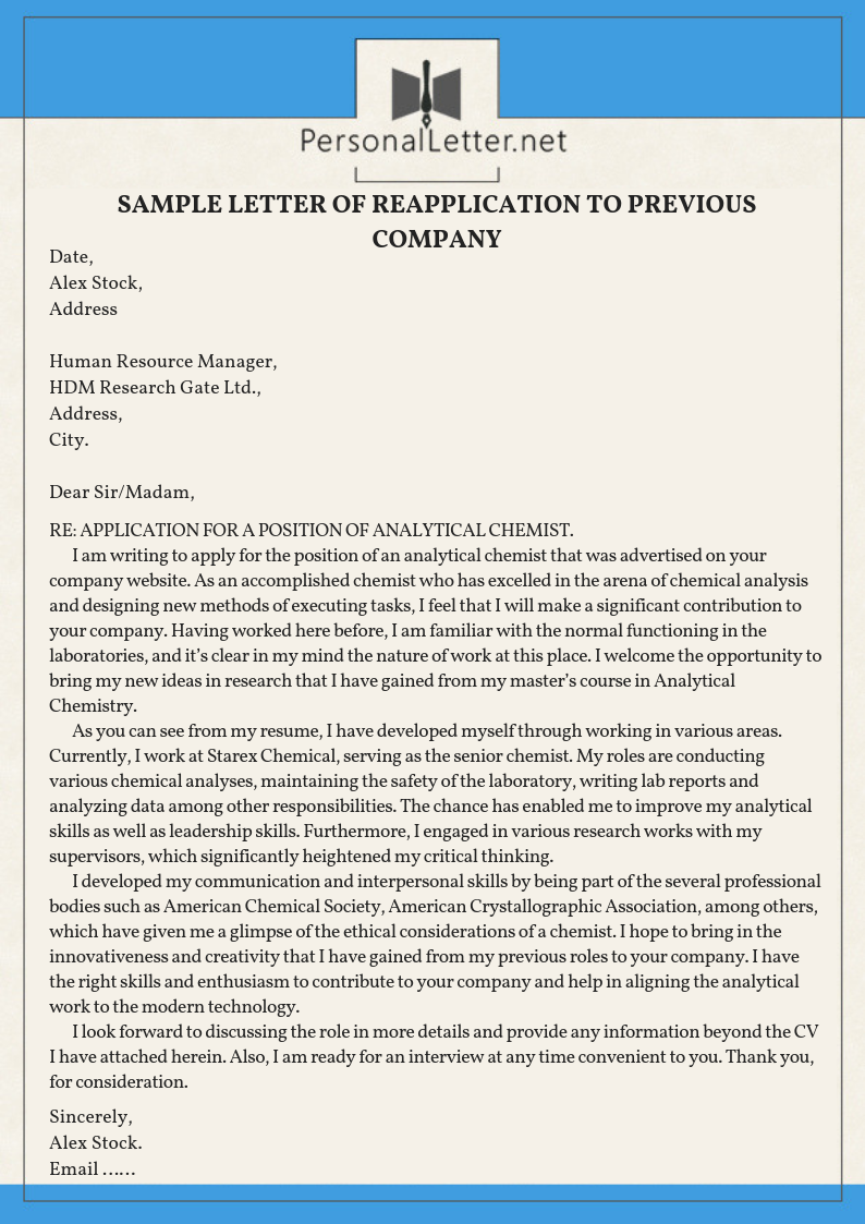 Rehire Letter to Employer | Reapplication Letter Samples