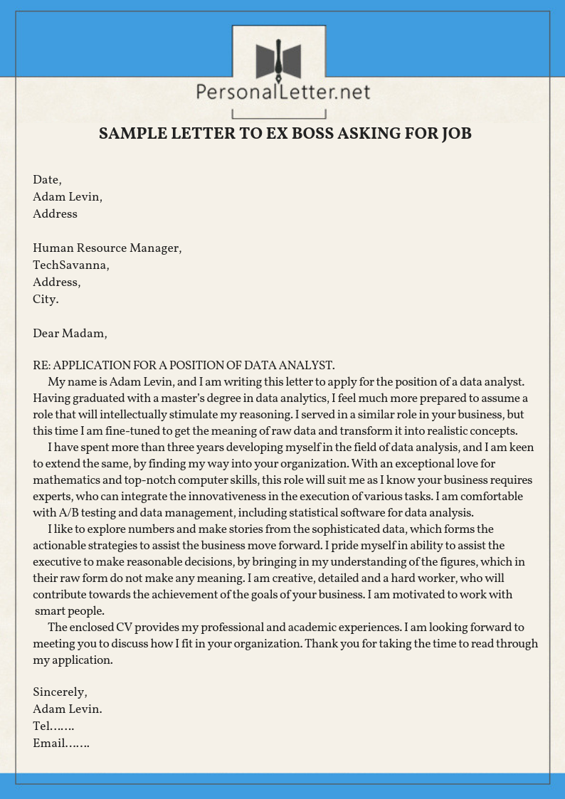 Rehire Letter To Employer Reapplication Letter Samples